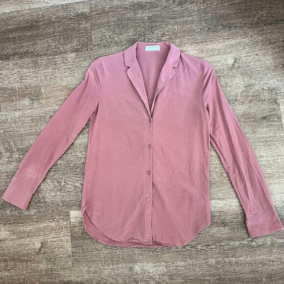 Babaton Aritzia Red Willow Saule Rouge Silk Long Sleeve Button Up Blouse Pink - Picture 1 of 6